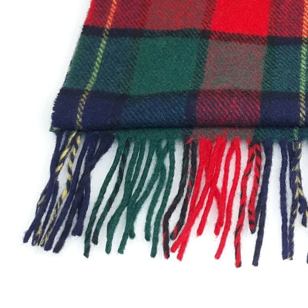 NWT John Hanly & Co. Lambswool Plaid Fringed Scarf Preppy Academia Winter Cozy